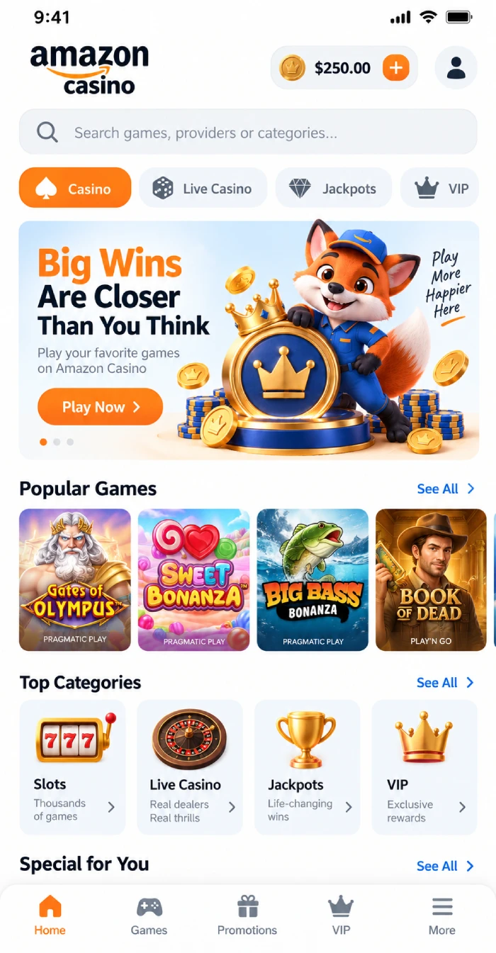 Mobile App for Amazon Casino